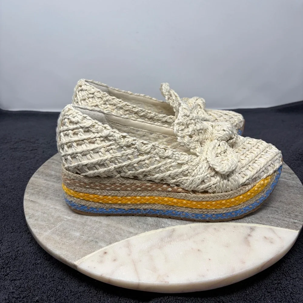 Dolce Vita Woven Raffia Platform Loafer Cream Blue Yellow Striped Espadrille 5.5